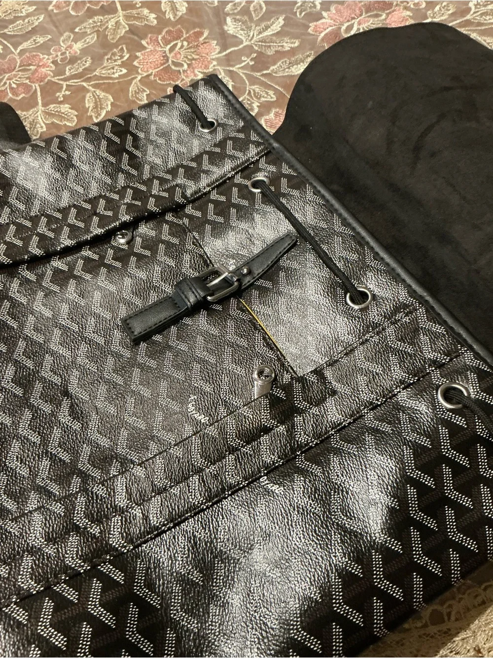 Goyard Black Leather Backpack Clip Strap